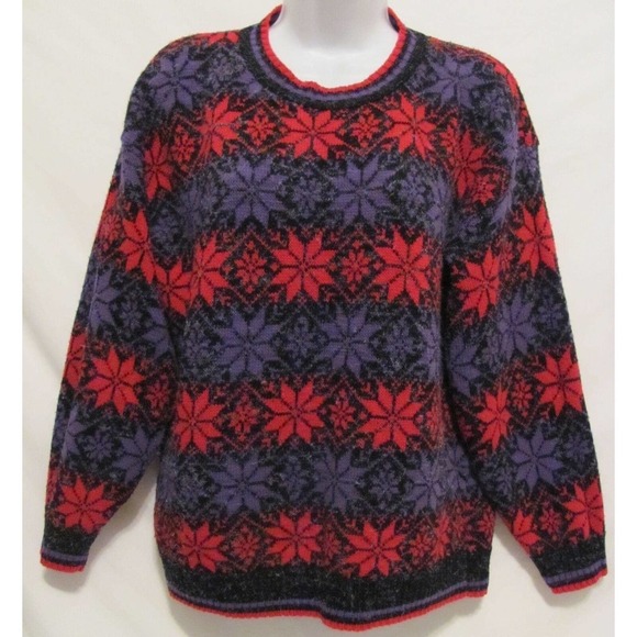 GFC LTD Womens Large Oversized Fair Isle Purple Pink Sweater Black USA New York - Picture 2 of 11